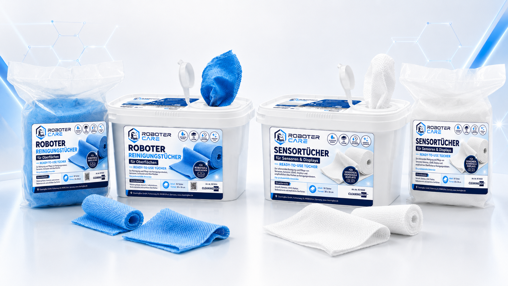 ROBOTER CARE Starter Set mit Roboter Reinigungstüchern und Sensortüchern