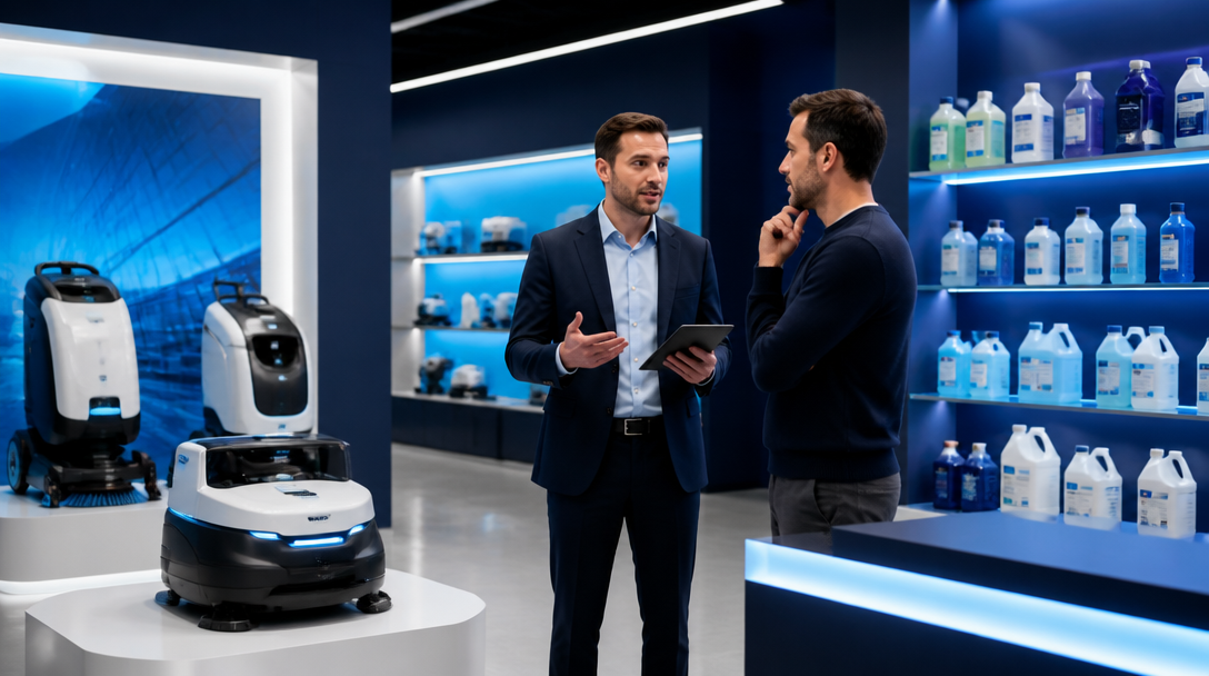 Fachhändler / Distributoren: Showroom mit Reinigungsrobotern und Verbrauchsmaterialien